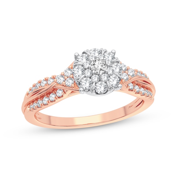 Now + Forever Multi-Diamond Center Round Engagement Ring 3/8 ct tw Round-cut 10K Rose Gold