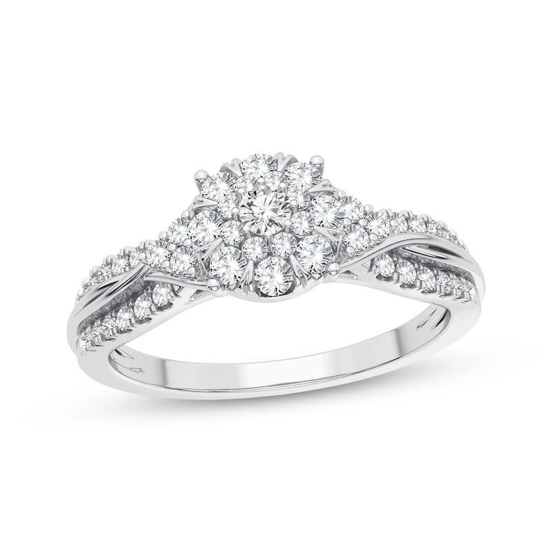 Multi-Diamond Center Engagement Ring 3/8 ct tw Round-cut 10K White Gold