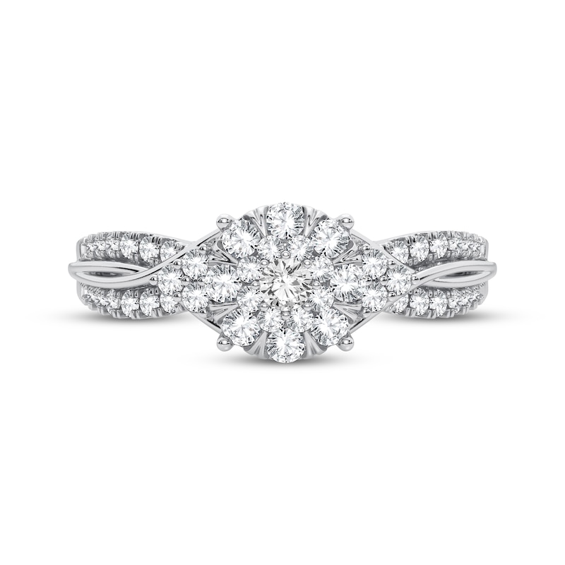 Multi-Diamond Center Engagement Ring 3/8 ct tw Round-cut 10K White Gold
