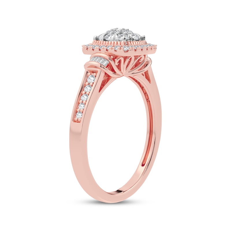 Main Image 2 of Now + Forever Multi-Diamond Center Cushion Engagement Ring 3/8 ct tw Round & Baguette-cut 10K Rose Gold