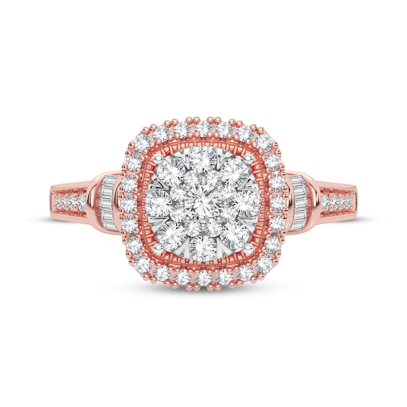Main Image 3 of Now + Forever Multi-Diamond Center Cushion Engagement Ring 3/8 ct tw Round & Baguette-cut 10K Rose Gold