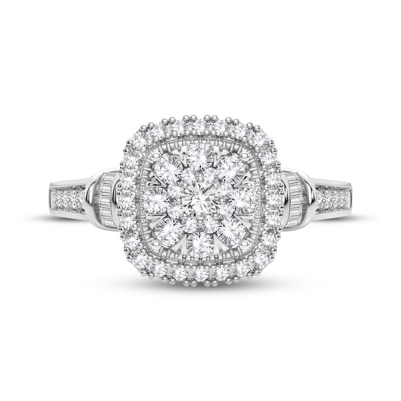 Main Image 3 of Now + Forever Multi-Diamond Center Cushion Engagement Ring 3/8 ct tw Round & Baguette-cut 10K White Gold