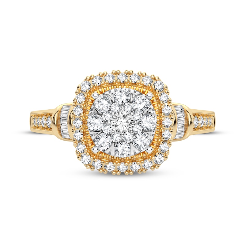 Main Image 3 of Now + Forever Multi-Diamond Center Cushion Engagement Ring 3/8 ct tw Round & Baguette-cut 10K Yellow Gold