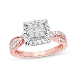 Now + Forever Multi-Diamond Center Engagement Ring 3/8 ct tw Princess & Round-cut 10K Rose Gold