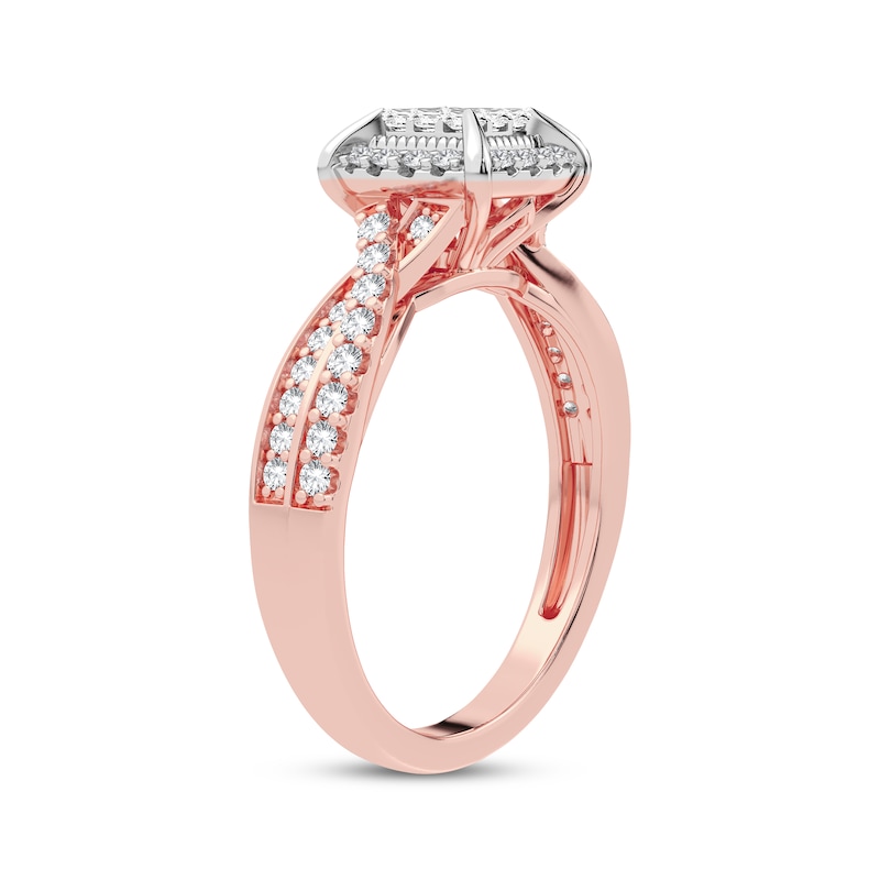Multi-Diamond Center Engagement Ring 3/8 ct tw Princess & Round-cut 10K Rose Gold