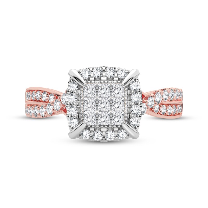 Main Image 3 of Now + Forever Multi-Diamond Center Engagement Ring 3/8 ct tw Princess & Round-cut 10K Rose Gold
