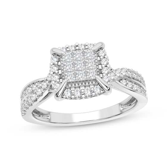 Now + Forever Multi-Diamond Center Engagement Ring 3/8 ct tw Princess & Round-cut 10K White Gold