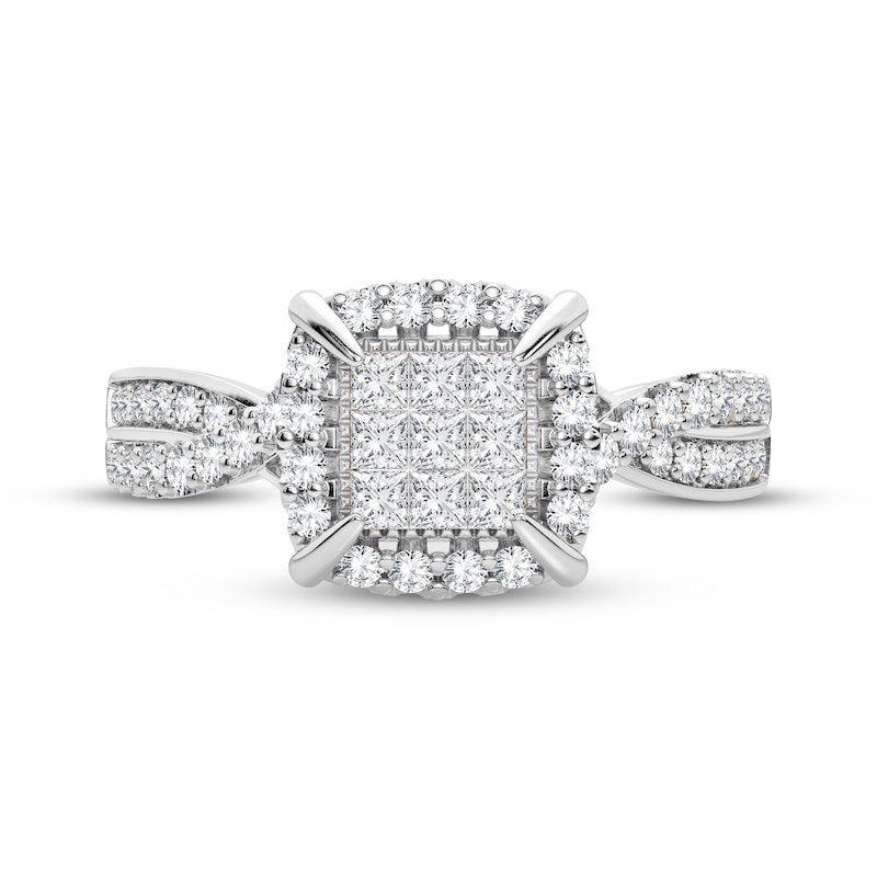 Multi-Diamond Center Engagement Ring 3/8 ct tw Princess & Round-cut 10K White Gold