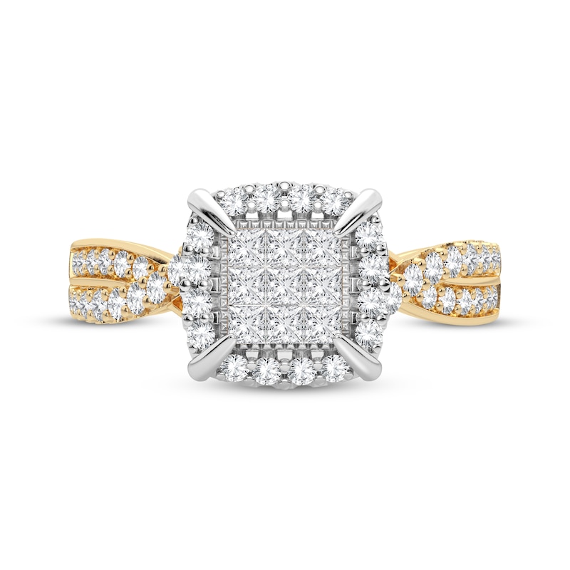 Main Image 3 of Now + Forever Multi-Diamond Center Engagement Ring 3/8 ct tw Princess & Round-cut 10K Yellow Gold
