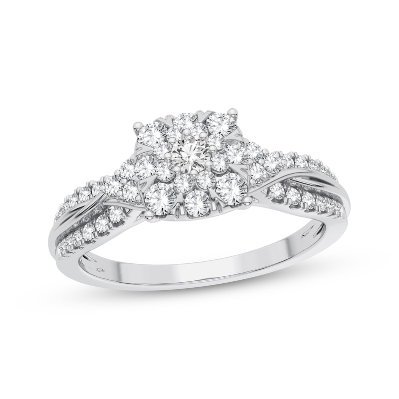 Main Image 1 of Now + Forever Multi-Diamond Center Twist Engagement Ring 3/8 ct tw Round-cut 10K White Gold