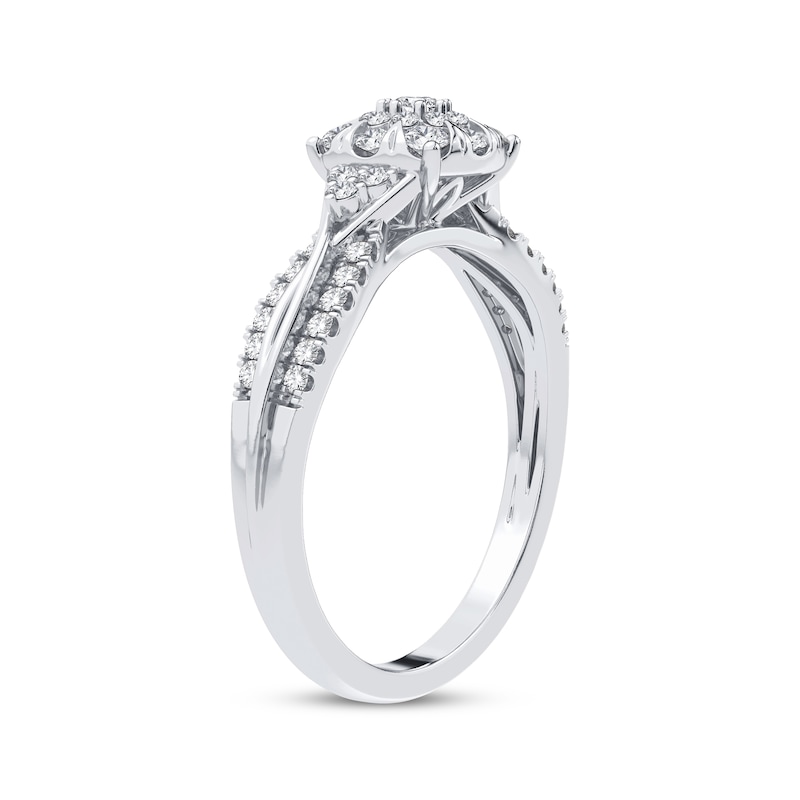 Main Image 2 of Now + Forever Multi-Diamond Center Twist Engagement Ring 3/8 ct tw Round-cut 10K White Gold