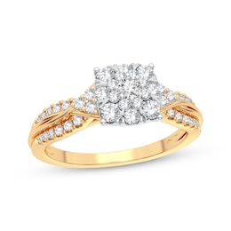 Now + Forever Multi-Diamond Center Engagement Ring 3/8 ct tw Round-cut 10K Yellow Gold