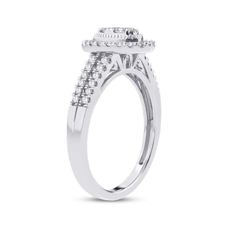 Main Image 2 of Now + Forever Multi-Diamond Center Oval Milgrain Engagement Ring 3/8 ct tw Round-cut 10K White Gold
