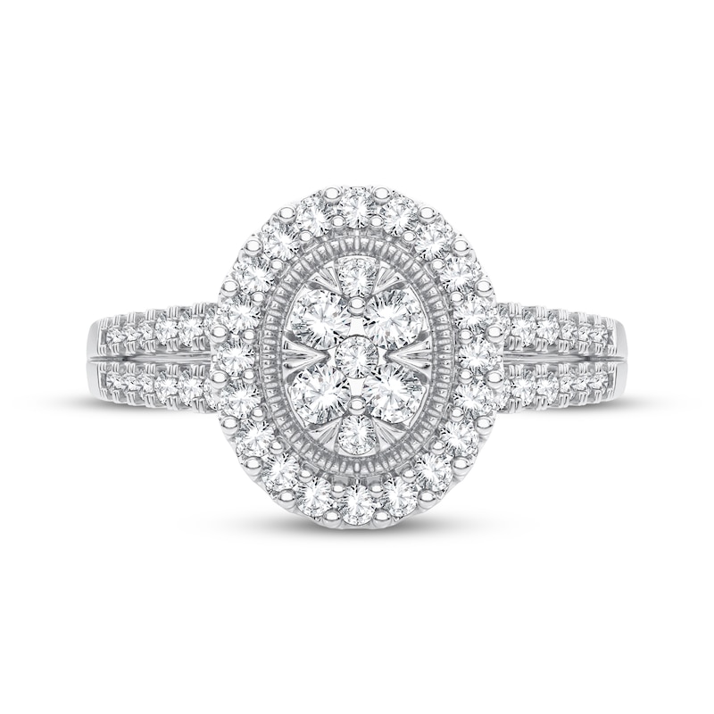 Main Image 3 of Now + Forever Multi-Diamond Center Oval Milgrain Engagement Ring 3/8 ct tw Round-cut 10K White Gold