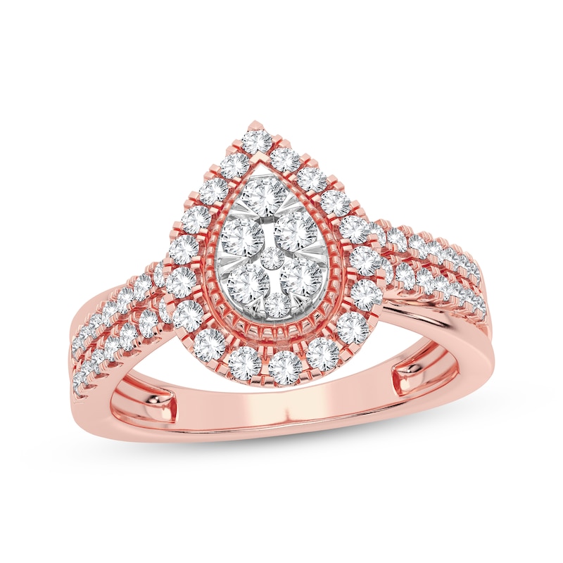 Main Image 1 of Now + Forever Multi-Diamond Center Pear Engagement Ring 1/2 ct tw Round-cut 10K Rose Gold