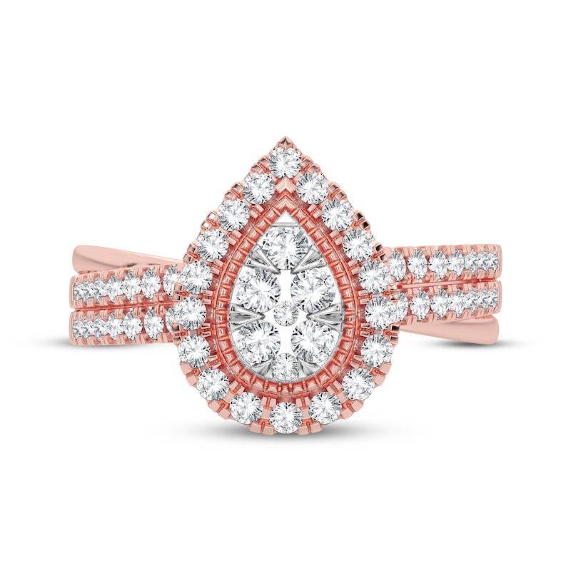 Main Image 3 of Now + Forever Multi-Diamond Center Pear Engagement Ring 1/2 ct tw Round-cut 10K Rose Gold