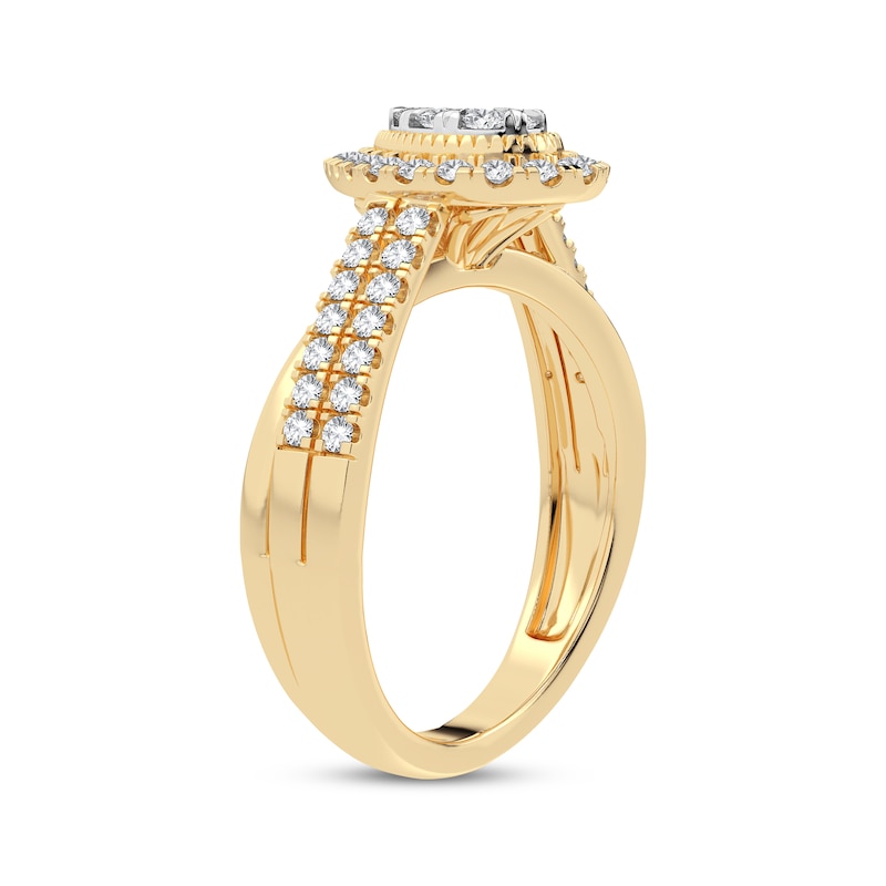 Main Image 2 of Now + Forever Multi-Diamond Center Pear Engagement Ring 1/2 ct tw Round-cut 10K Yellow Gold