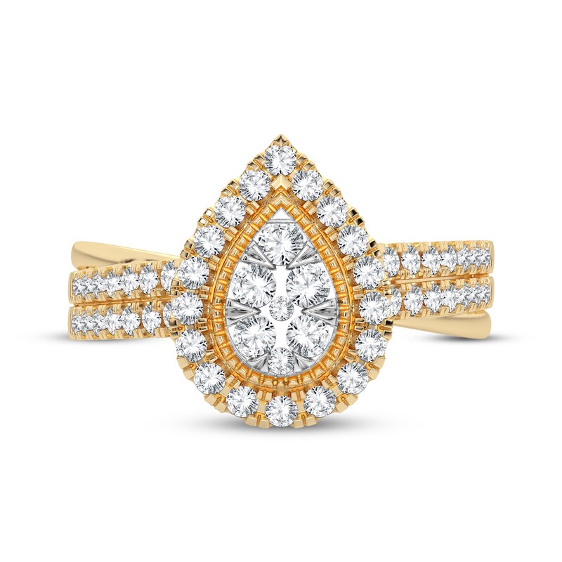 Main Image 3 of Now + Forever Multi-Diamond Center Pear Engagement Ring 1/2 ct tw Round-cut 10K Yellow Gold