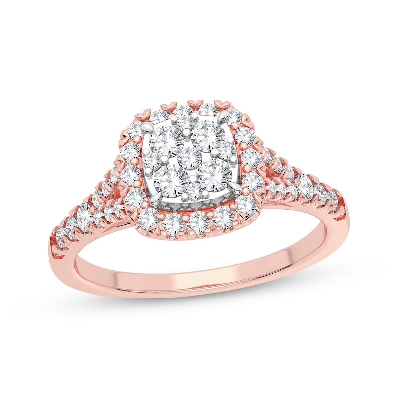 Main Image 1 of Now + Forever Multi-Diamond Center Split Shank Engagement Ring 3/8 ct tw Round-cut 10K Rose Gold