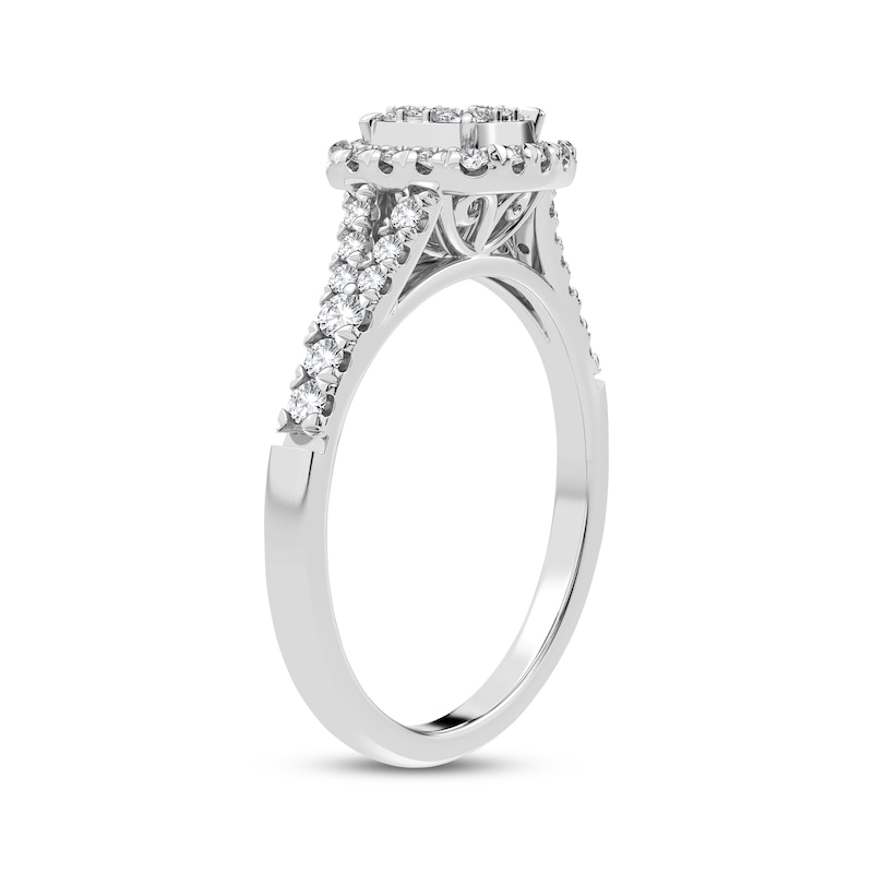 Multi-Diamond Center Cushion Split-Shank Engagement Ring 3/8 ct tw Round-cut 10K White Gold