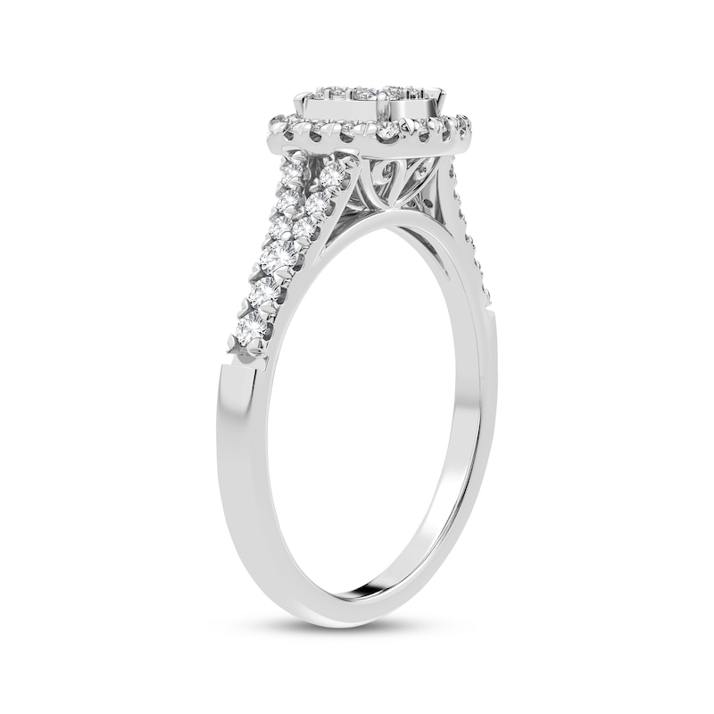 Main Image 2 of Now + Forever Multi-Diamond Center Cushion Split-Shank Engagement Ring 3/8 ct tw Round-cut 10K White Gold
