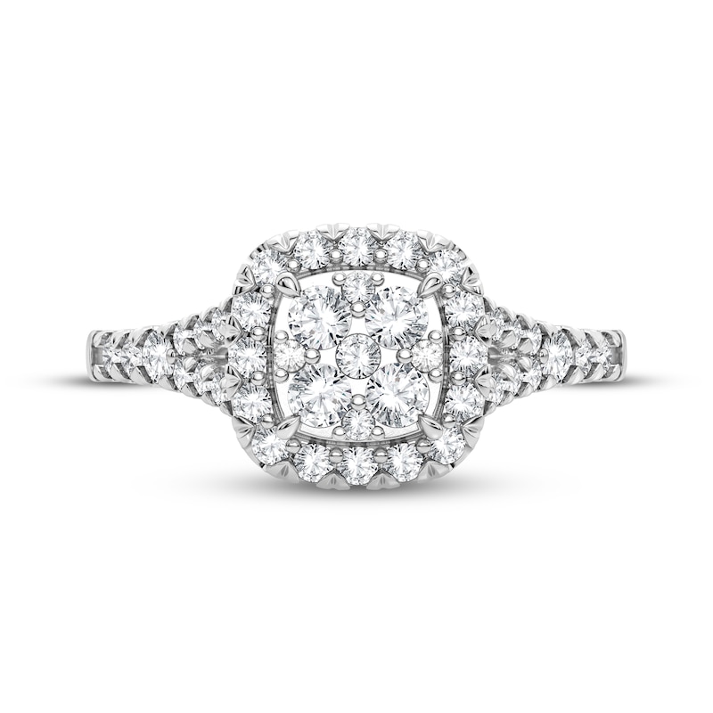 Multi-Diamond Center Cushion Split-Shank Engagement Ring 3/8 ct tw Round-cut 10K White Gold