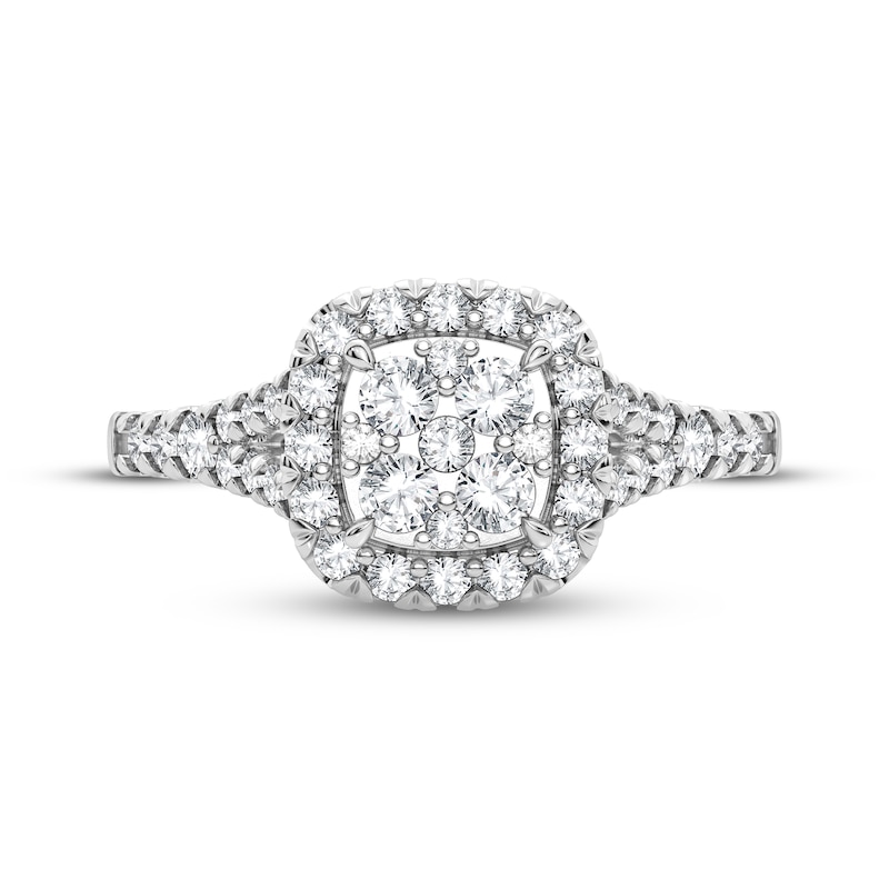 Main Image 3 of Now + Forever Multi-Diamond Center Cushion Split-Shank Engagement Ring 3/8 ct tw Round-cut 10K White Gold