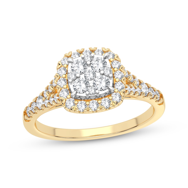 Main Image 1 of Now + Forever Multi-Diamond Center Split Shank Engagement Ring 3/8 ct tw Round-cut 10K Yellow Gold