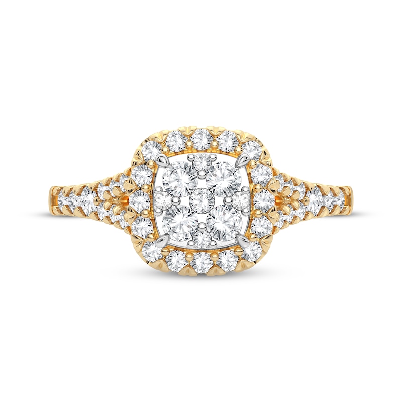 Main Image 3 of Now + Forever Multi-Diamond Center Split Shank Engagement Ring 3/8 ct tw Round-cut 10K Yellow Gold