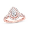 Thumbnail Image 0 of Multi-Diamond Pear Double Halo Engagement Ring 3/8 ct tw Round-cut 10K Rose Gold