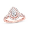 Thumbnail Image 1 of Now + Forever Multi-Diamond Pear Double Halo Engagement Ring 3/8 ct tw Round-cut 10K Rose Gold