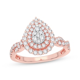 Now + Forever Multi-Diamond Pear Double Halo Engagement Ring 3/8 ct tw Round-cut 10K Rose Gold