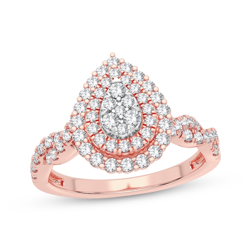 Multi-Diamond Pear Double Halo Engagement Ring 3/8 ct tw Round-cut 10K Rose Gold