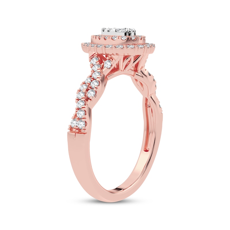 Main Image 2 of Now + Forever Multi-Diamond Pear Double Halo Engagement Ring 3/8 ct tw Round-cut 10K Rose Gold
