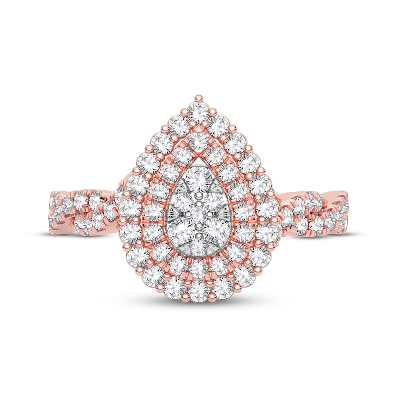 Main Image 3 of Now + Forever Multi-Diamond Pear Double Halo Engagement Ring 3/8 ct tw Round-cut 10K Rose Gold