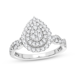 Now + Forever Multi-Diamond Center Pear Twist Engagement Ring 3/8 ct tw Round-cut 10K White Gold