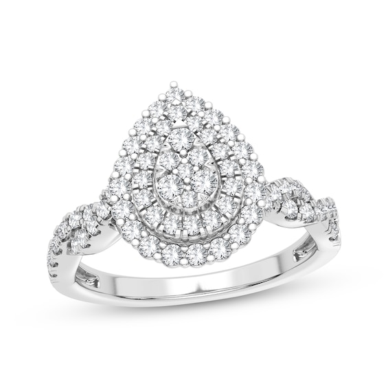 Now + Forever Multi-Diamond Center Pear Twist Engagement Ring 3/8 ct tw Round-cut 10K White Gold