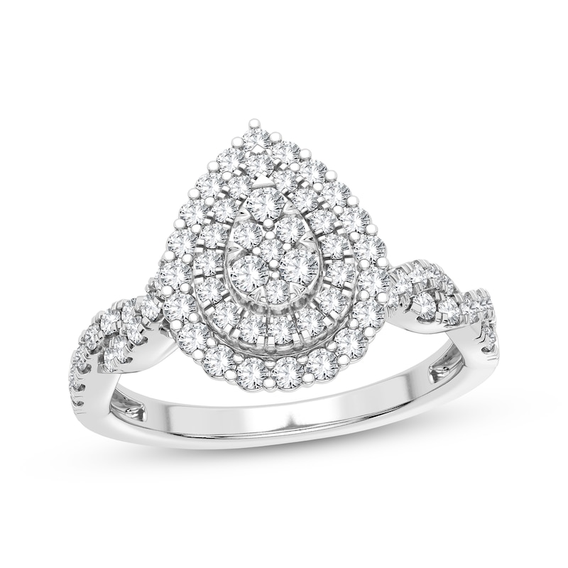 Main Image 1 of Now + Forever Multi-Diamond Center Pear Twist Engagement Ring 3/8 ct tw Round-cut 10K White Gold