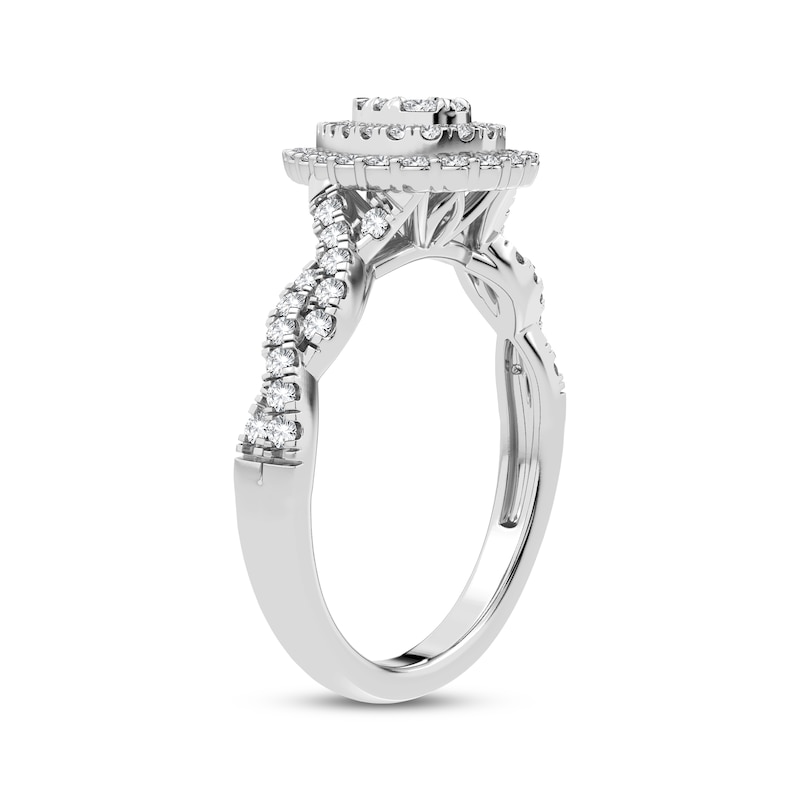 Main Image 2 of Now + Forever Multi-Diamond Center Pear Twist Engagement Ring 3/8 ct tw Round-cut 10K White Gold
