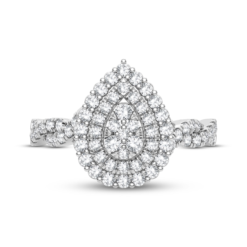 Vintage 0.50 ct Pear Shaped Diamond Halo Engagement Ring in 10K White Gold, Women's, Size: 8