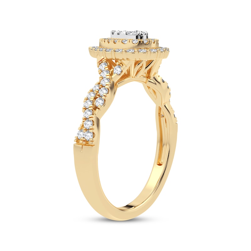 Main Image 2 of Now + Forever Multi-Diamond Pear Double Halo Engagement Ring 3/8 ct tw Round-cut 10K Yellow Gold