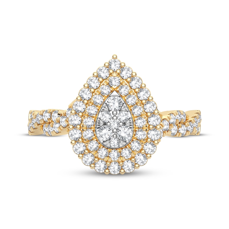 Main Image 3 of Now + Forever Multi-Diamond Pear Double Halo Engagement Ring 3/8 ct tw Round-cut 10K Yellow Gold