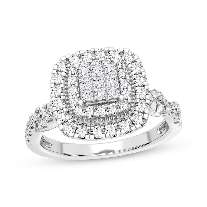 Main Image 1 of Now + Forever Multi-Diamond Center Cushion Twist Engagement Ring 3/8 ct tw Princess & Round-cut 10K White Gold