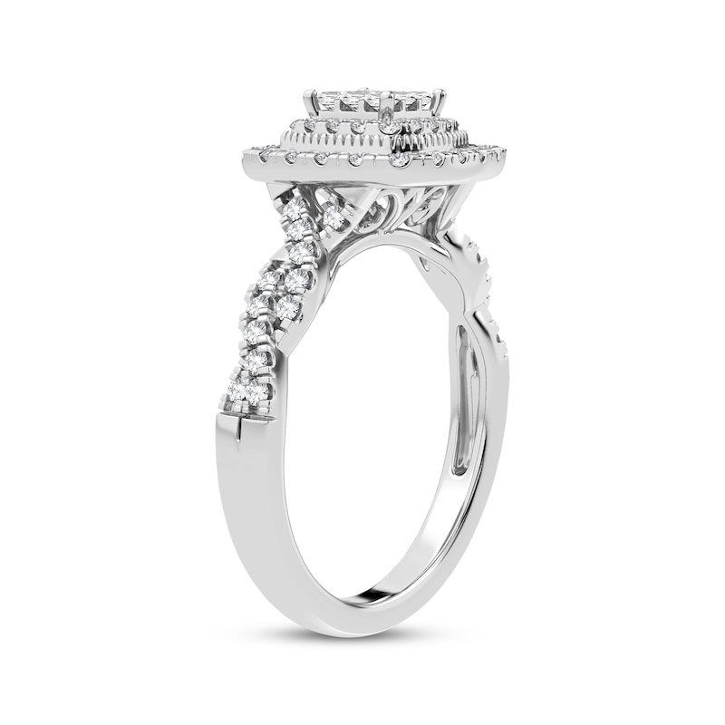 Main Image 2 of Now + Forever Multi-Diamond Center Cushion Twist Engagement Ring 3/8 ct tw Princess & Round-cut 10K White Gold