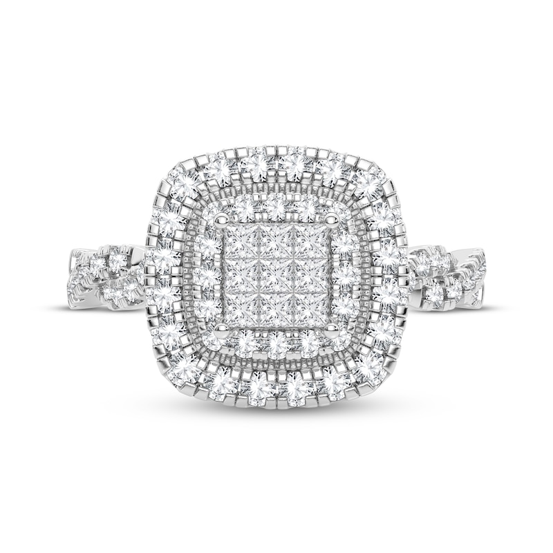 Main Image 3 of Now + Forever Multi-Diamond Center Cushion Twist Engagement Ring 3/8 ct tw Princess & Round-cut 10K White Gold