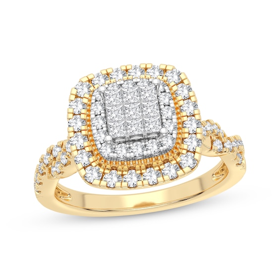 Now + Forever Multi-Diamond Cushion Engagement Ring 3/8 ct tw Princess & Round-cut 10K Yellow Gold