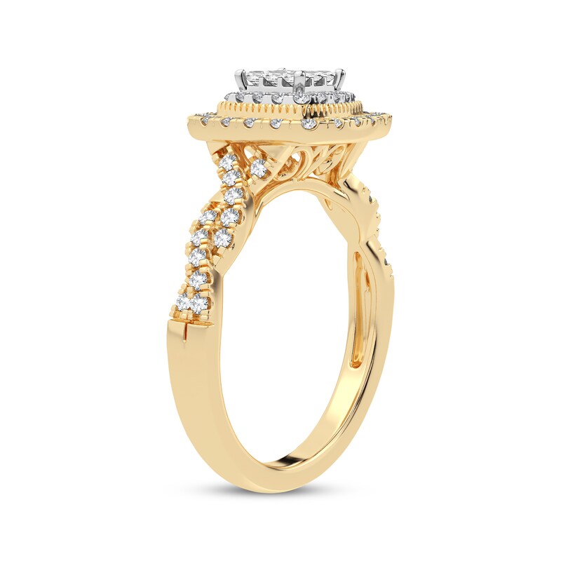 Main Image 2 of Now + Forever Multi-Diamond Cushion Engagement Ring 3/8 ct tw Princess & Round-cut 10K Yellow Gold