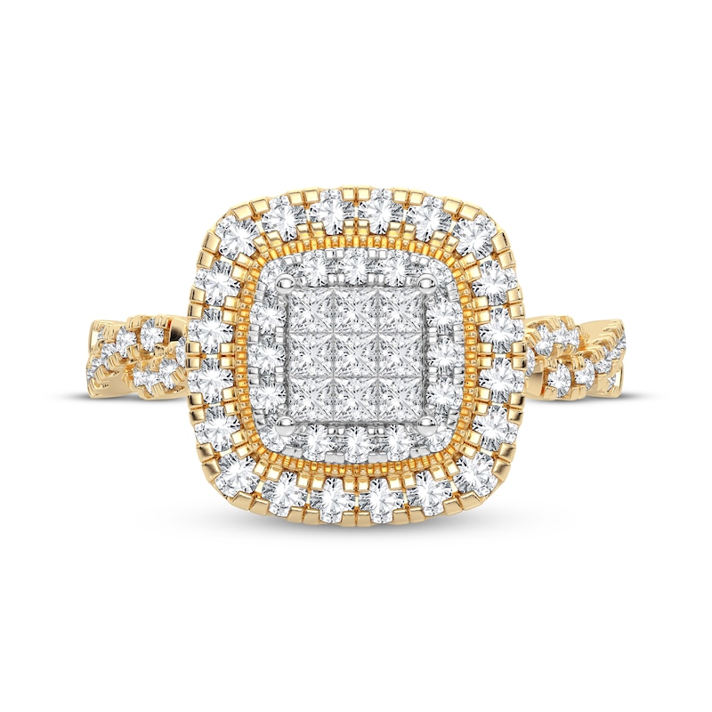 Main Image 3 of Now + Forever Multi-Diamond Cushion Engagement Ring 3/8 ct tw Princess & Round-cut 10K Yellow Gold