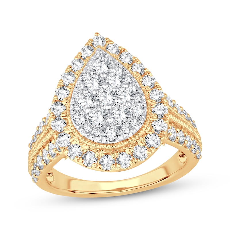 Multi-Diamond Pear Frame Engagement Ring 2 ct tw 10K Yellow Gold