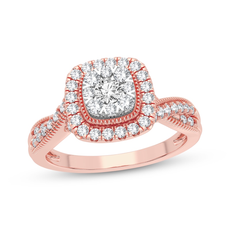 Main Image 1 of Now + Forever Multi-Diamond Cushion Twist Engagement Ring 3/8 ct tw Round-cut 10K Rose Gold